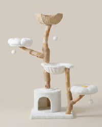 Arbre à Chat Design avec Panier Osier et Griffoir Sisal