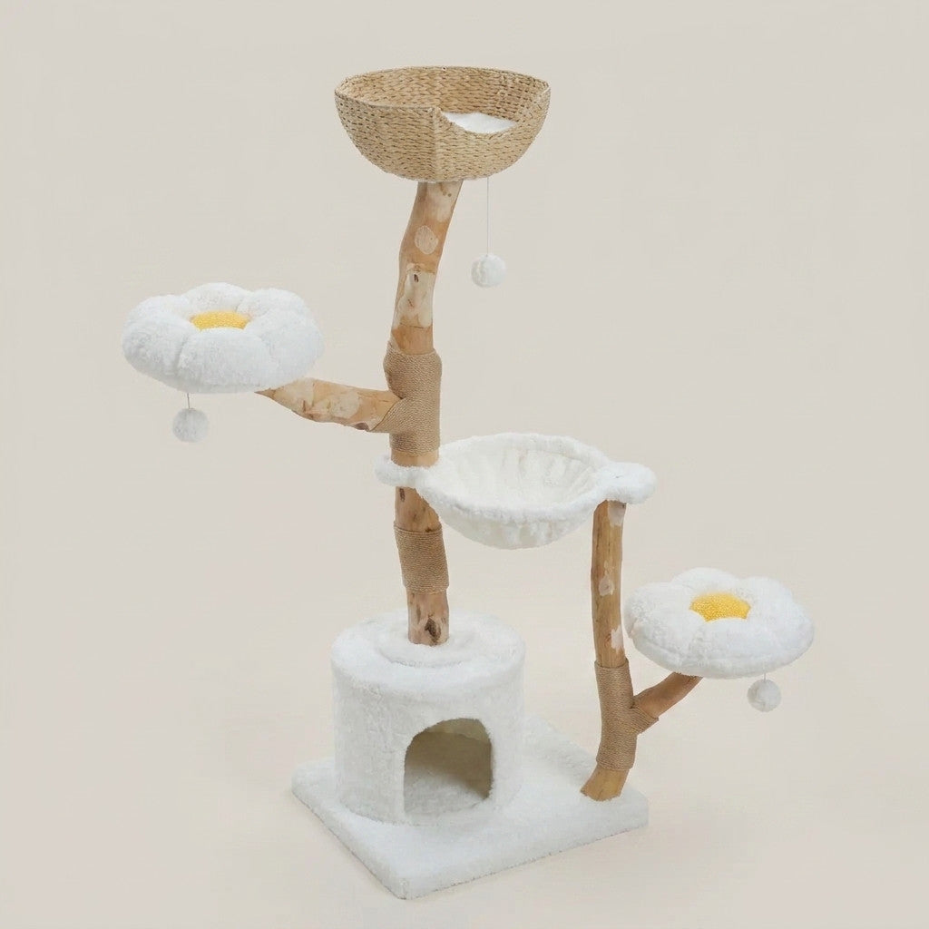 Arbre à Chat Design avec Panier Osier et Griffoir Sisal