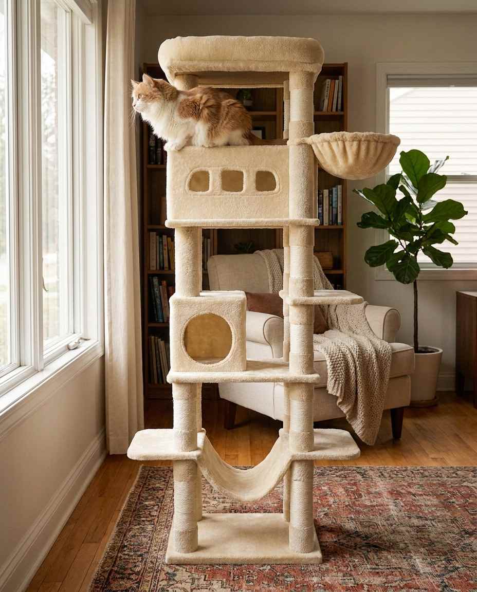 Arbre à Chat XXL 170cm avec Tapis Lavable et Grand Perchoir