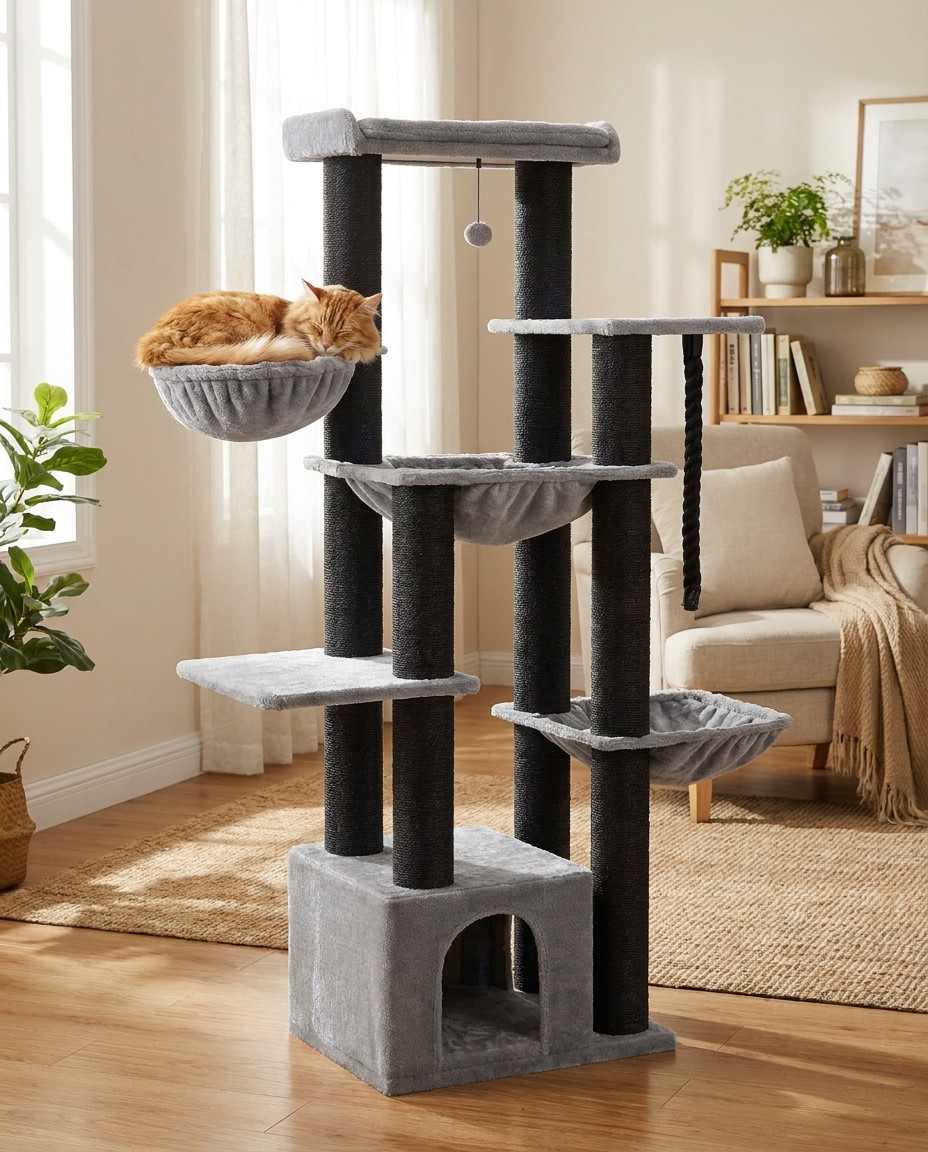 Arbre à Chat XXL 170cm avec Hamac et 11 Griffoirs Sisal