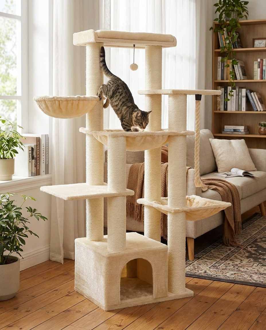 Arbre à Chat XXL 170cm avec Hamac et 11 Griffoirs Sisal