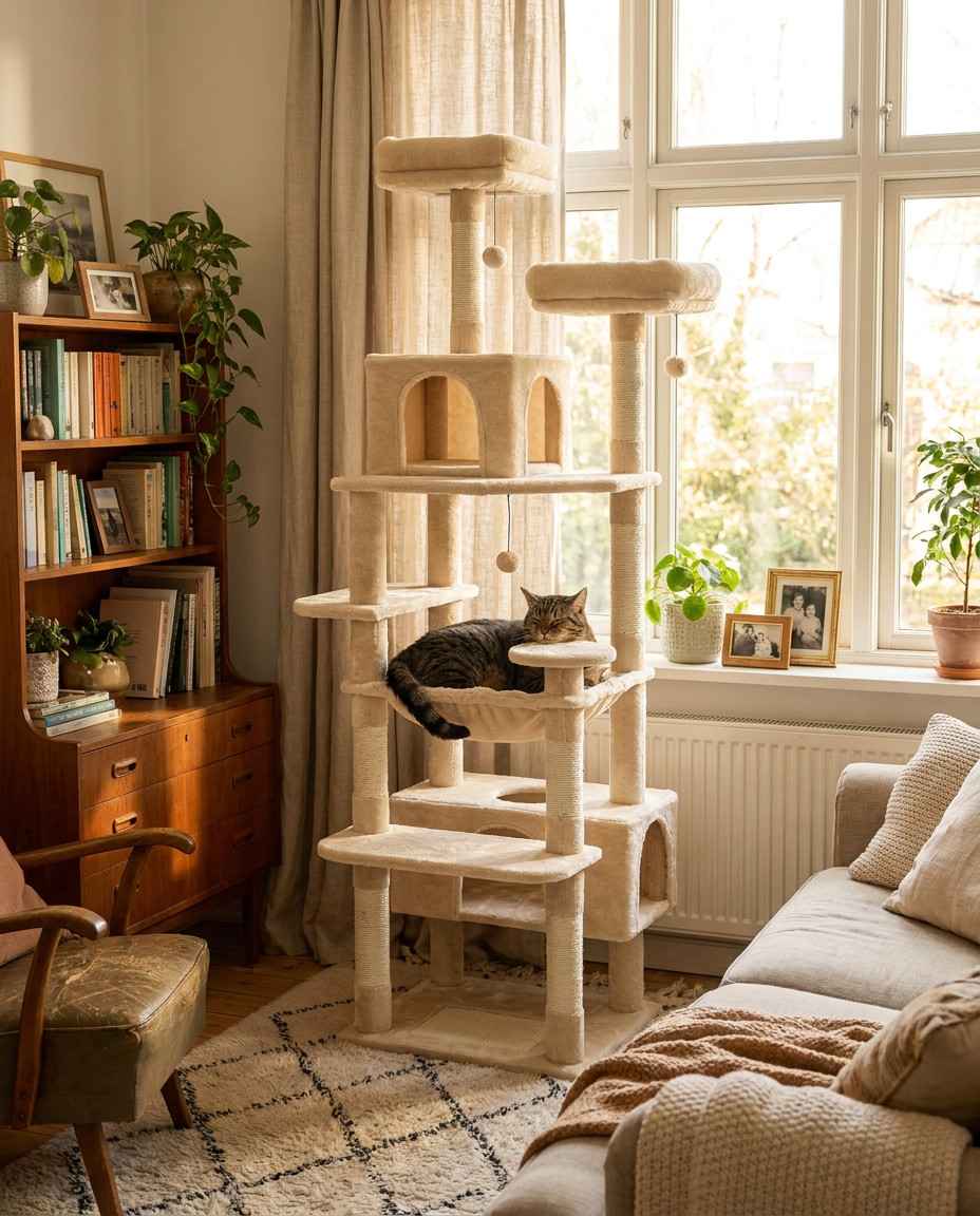 Arbre à Chat Multi-Niveaux 184cm avec Hamac et Griffoirs Sisal